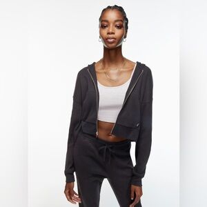 TNA size 2 Women's Black waffle long sleeved Cropped Hoodie with hood